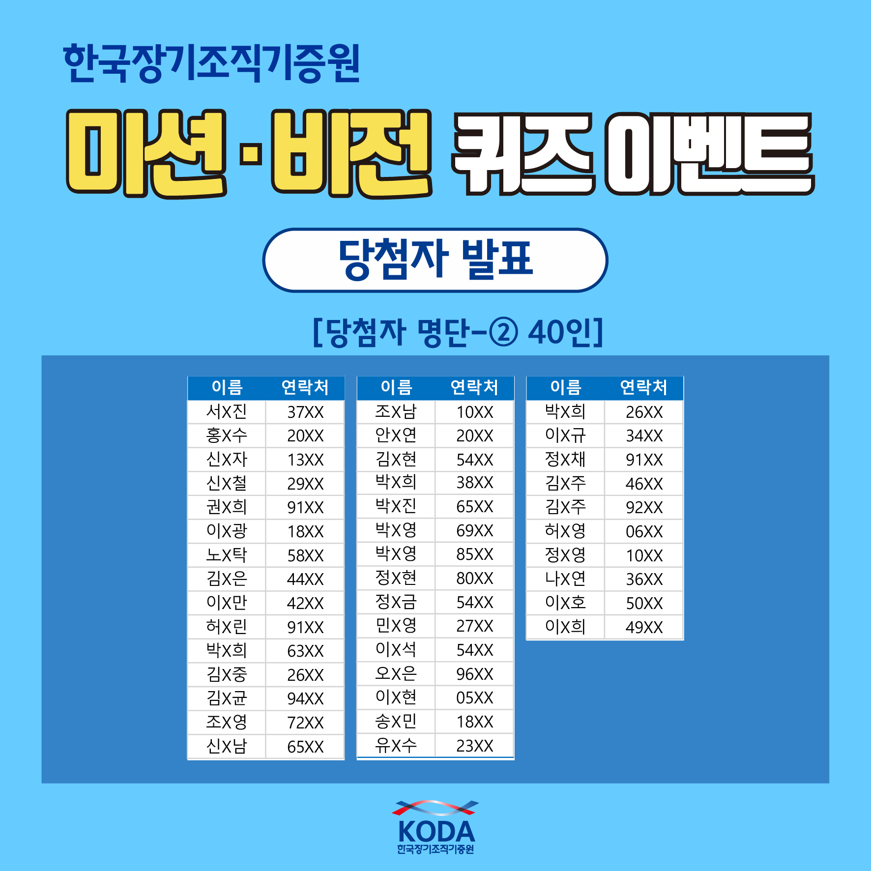 미션 비전 퀴즈 이벤트 이벤트 당첨자 발표 안내 이미지(본문기재)